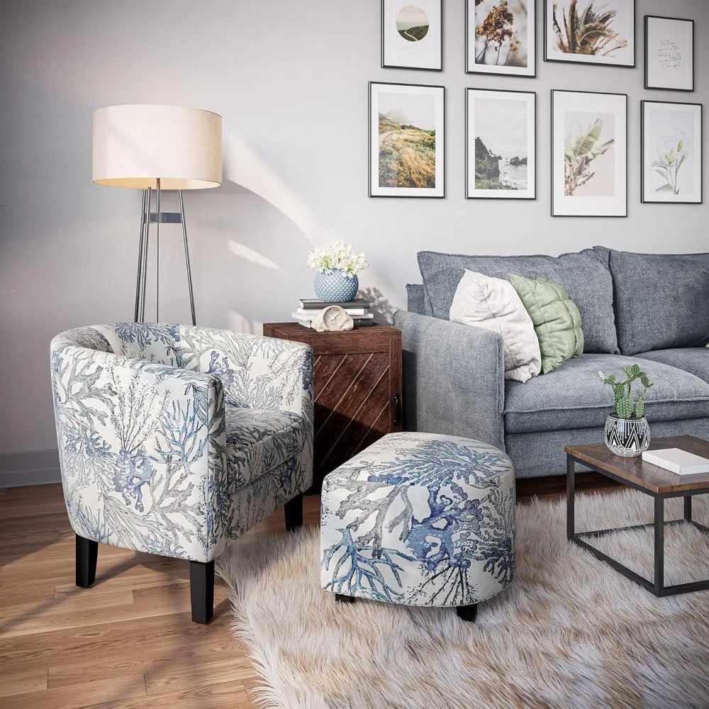 Ticify Upholstered Barrel Accent Chair With Ottoman Set