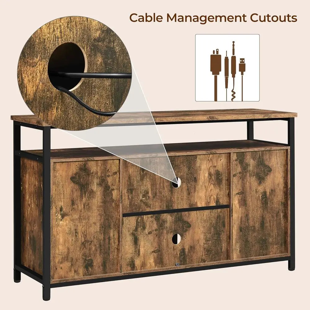 Industrial Rustic TV Stand With Storage For 55 Inch