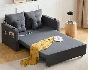 3 in 1 Convertible Sofa Bed with Storage Pocket and USB Comfy Loveseat