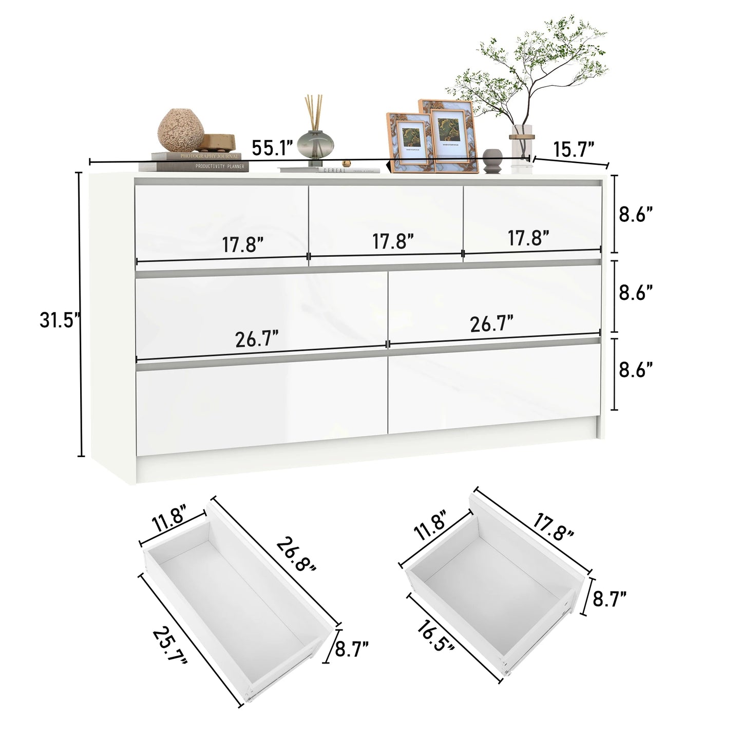 QiaoShiRen 7 Drawer Dresser With High Gloss Drawers