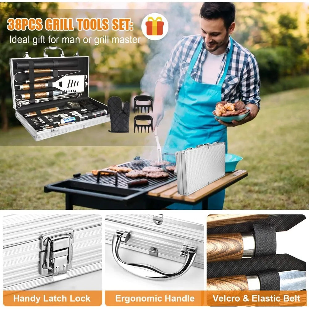 NBVCX 38 Piece Stainless Steel BBQ Tool Set Thermometer