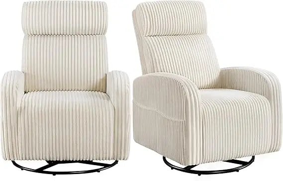 360 Degree Swivel Glider Chair for Nursery with Side Pockets and Corduroy Fabric
