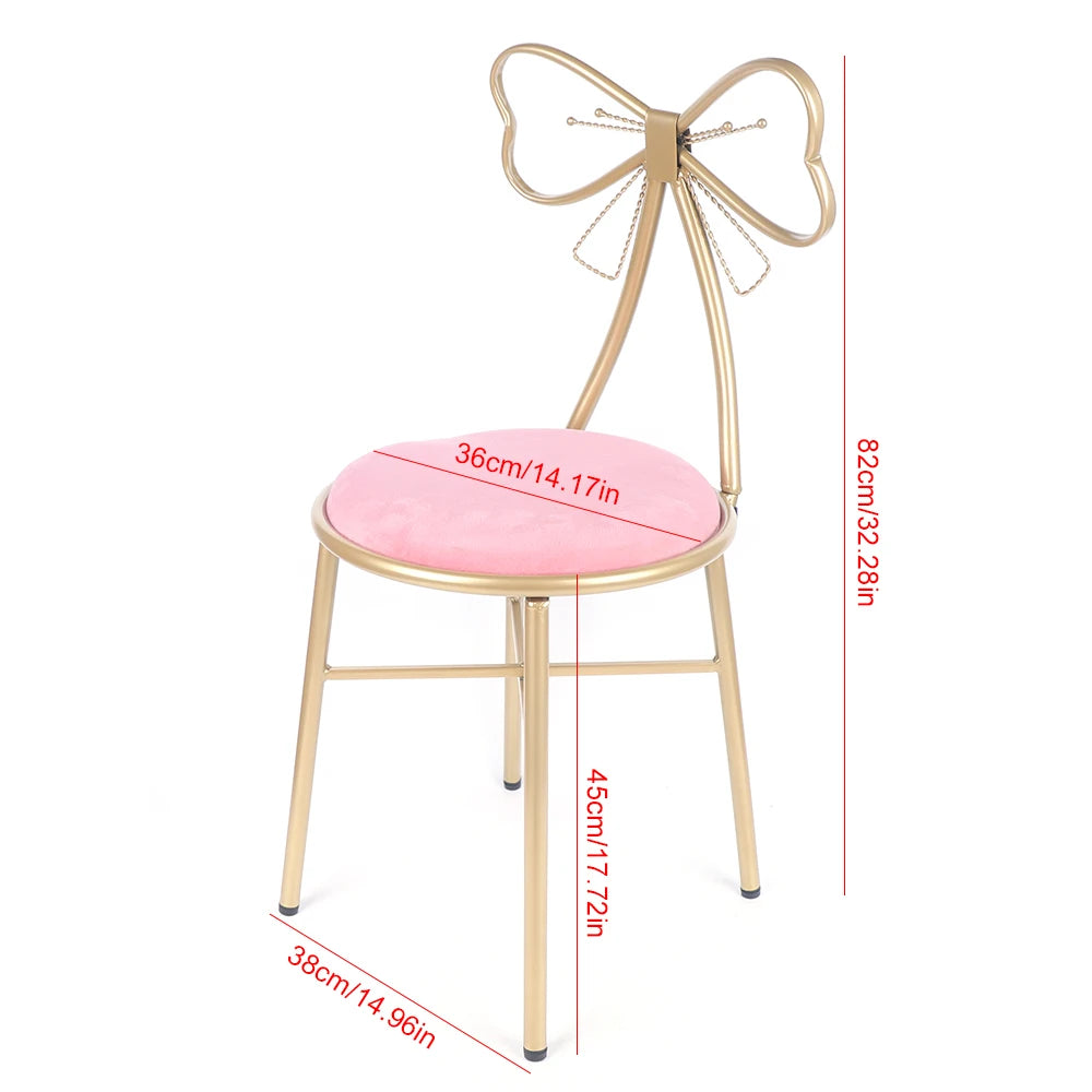 Luxury Minimalist Makeup Vanity Stool with Velvet Cushion in Deep Pink
