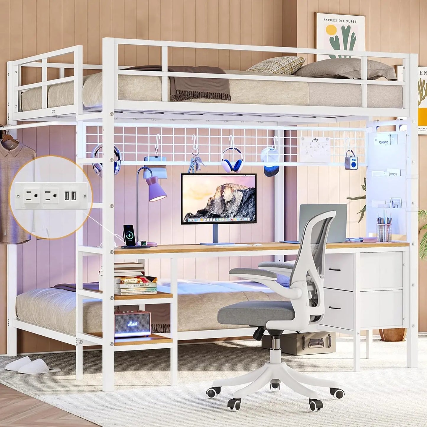 XIAOLANG Metal Bunk Bed With Desk And Charging Station