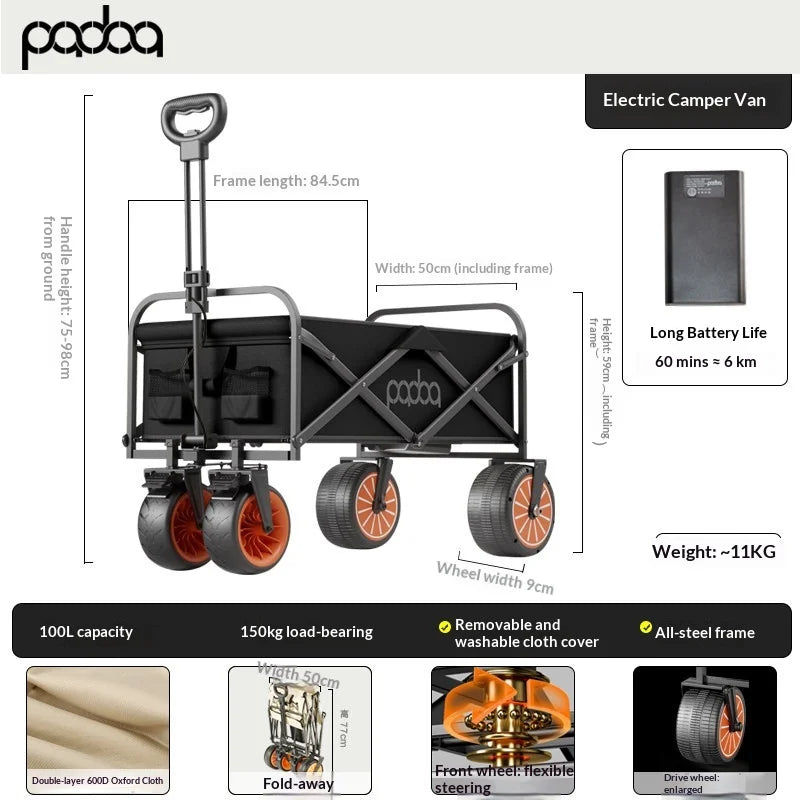 Electric Folding Trolley Cart Wagon Four Wheel Outdoor Utility