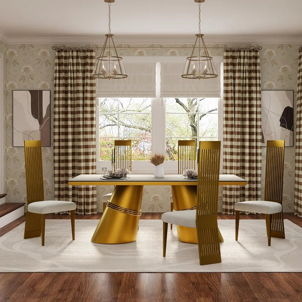 Two Pack Upholstered Dining Chairs With Stainless Steel Backrests