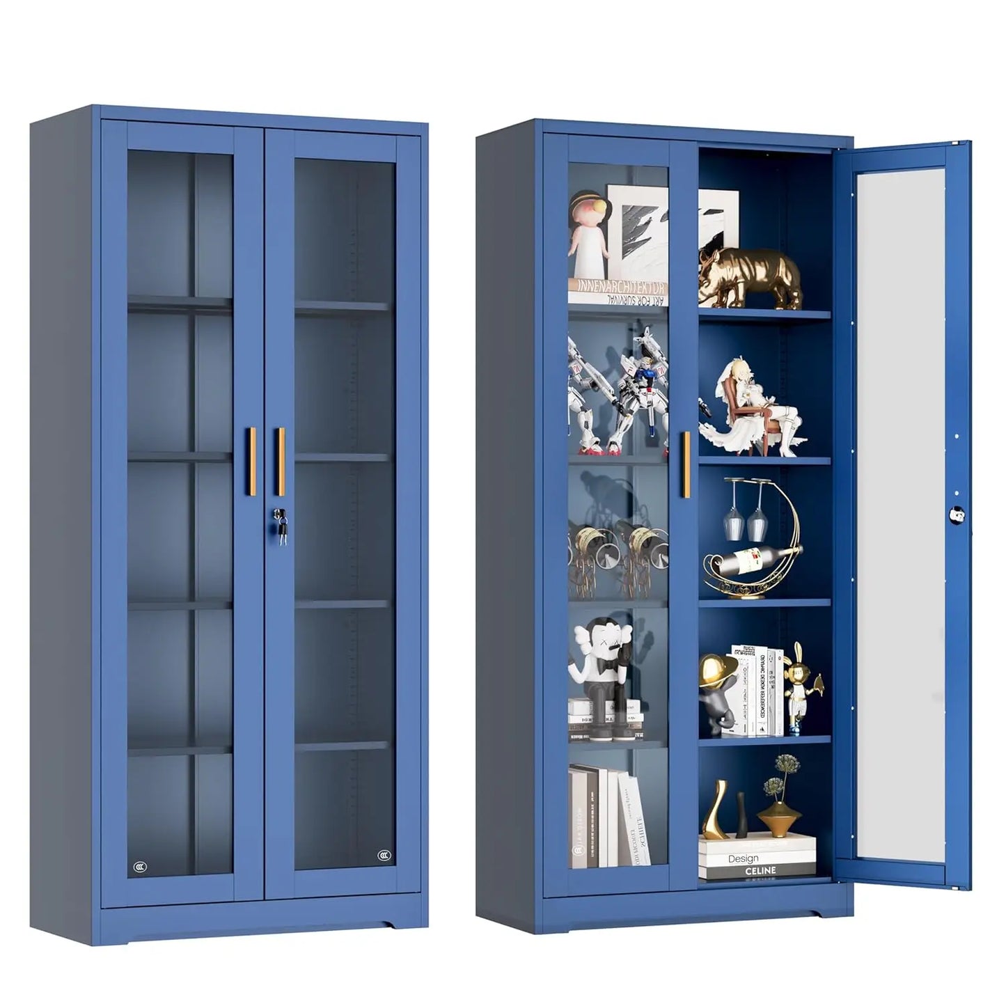 ZHILU Lockable Glass Display Cabinet With Adjustable Shelves