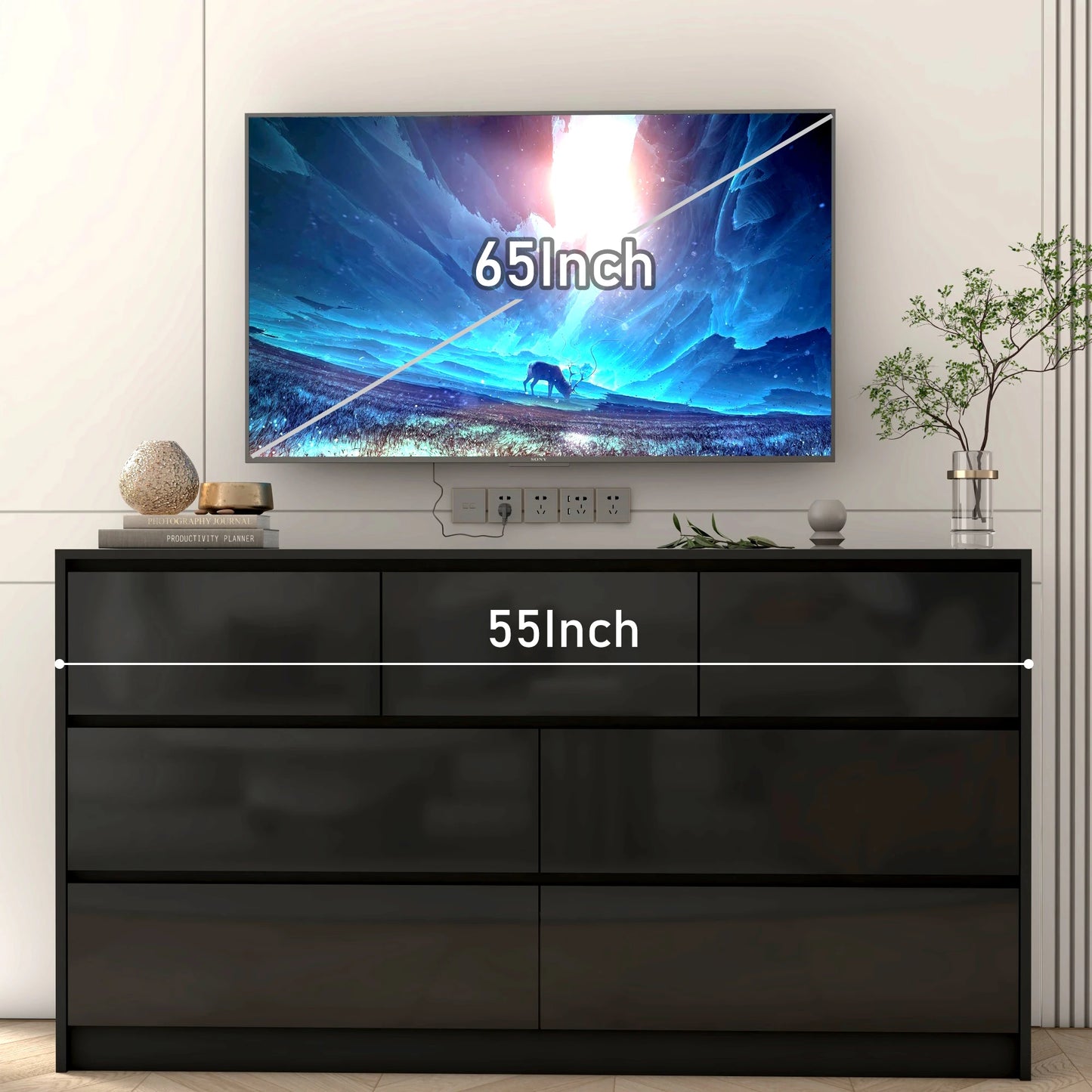 QiaoShiRen 7 Drawer Dresser With High Gloss Drawers