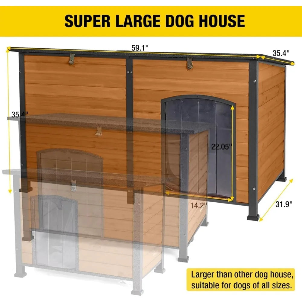 Large Insulated Dog House 59 Inch Waterproof Kennel for Indoor and Outdoor Use