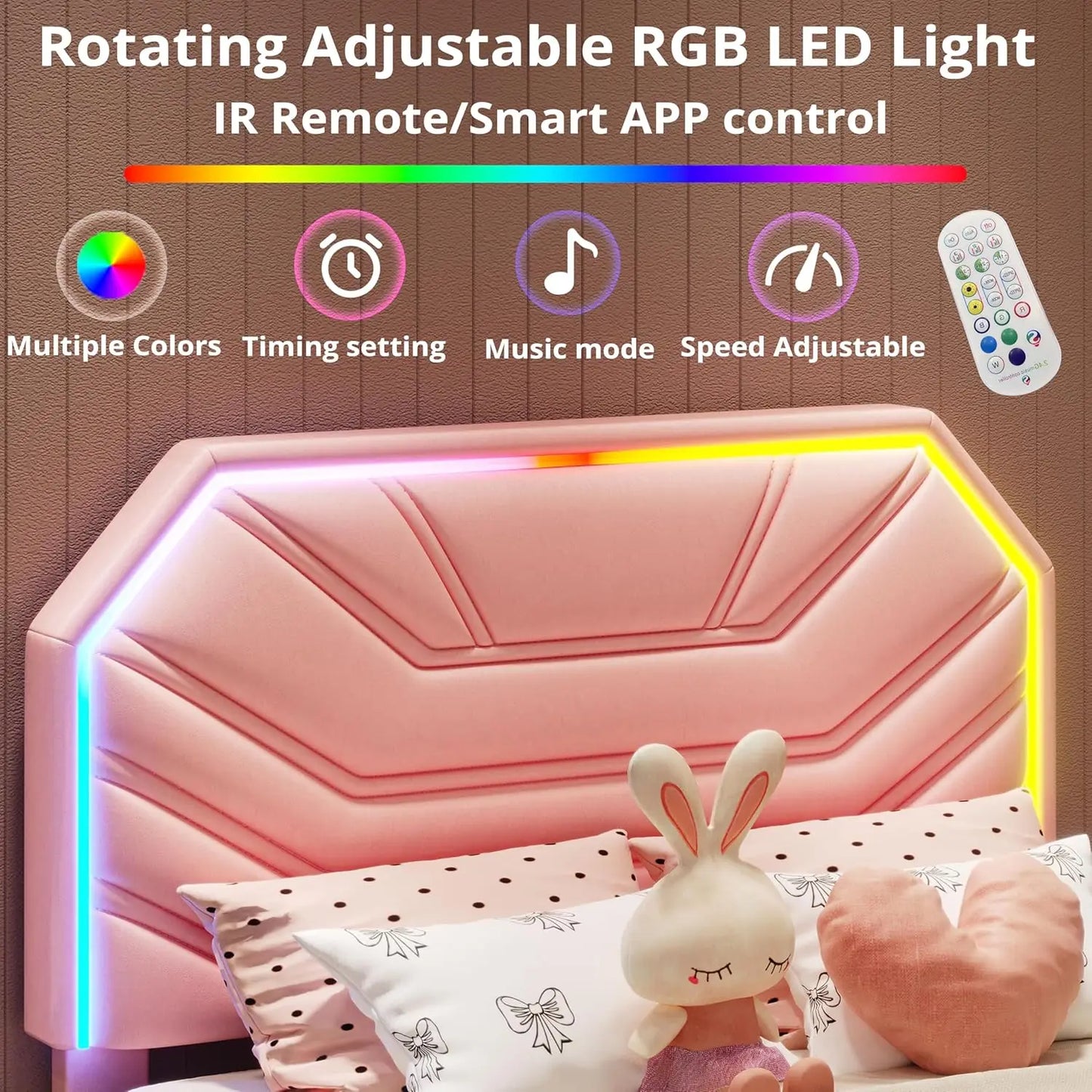 Hign Concerned Twin Bed Frames With Lighted Headboard
