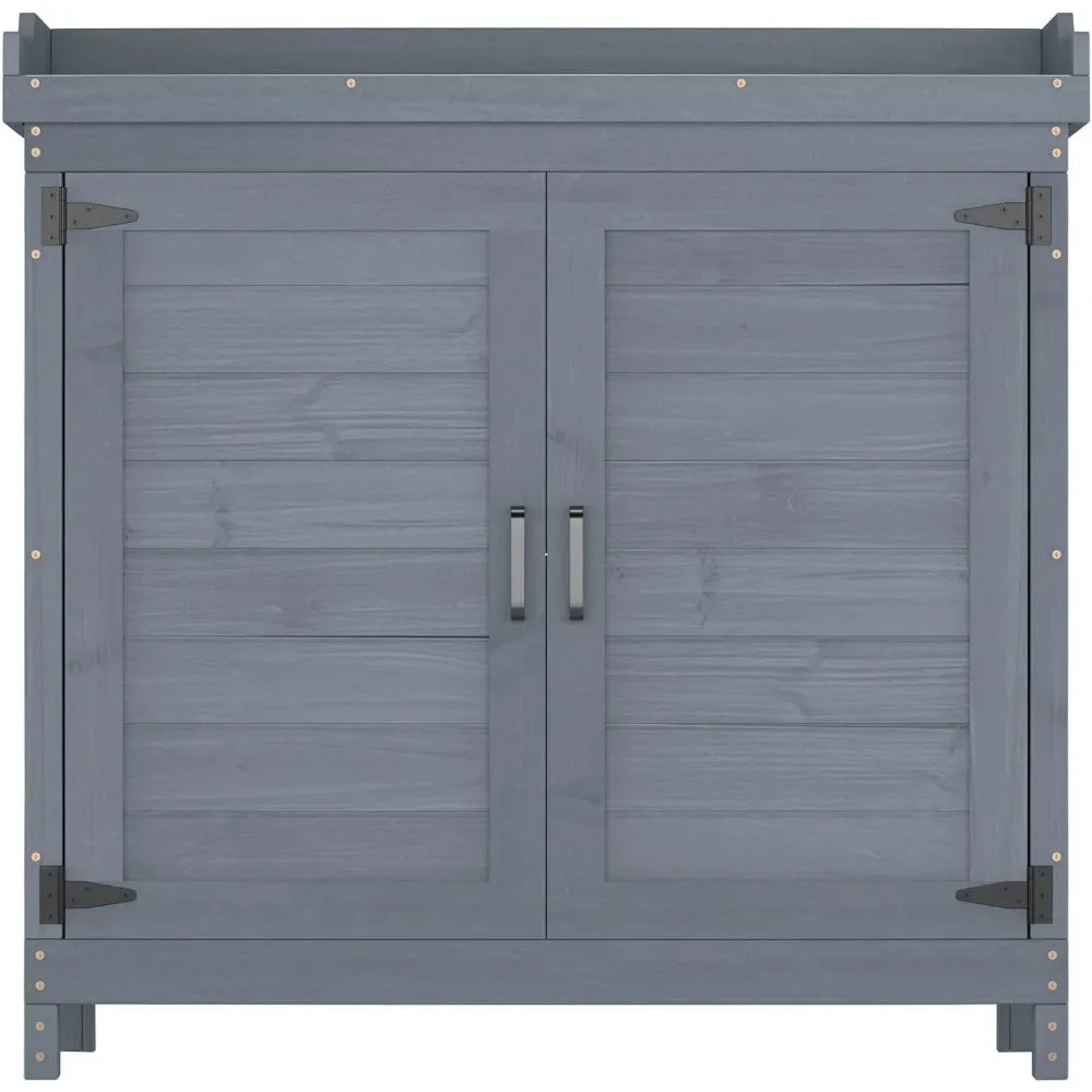 Outdoor Wooden Garden Tool Shed With Potting Benches And Workstation