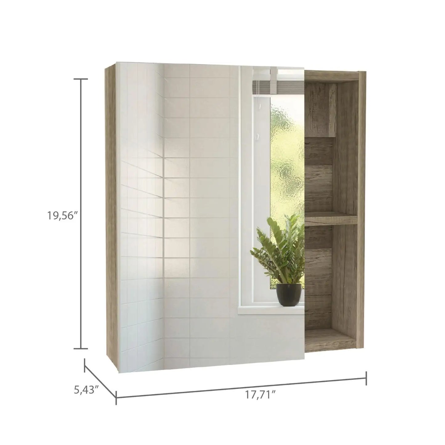 TUHOME Labelle Medicine Cabinet With Mirror Five Shelves Pine