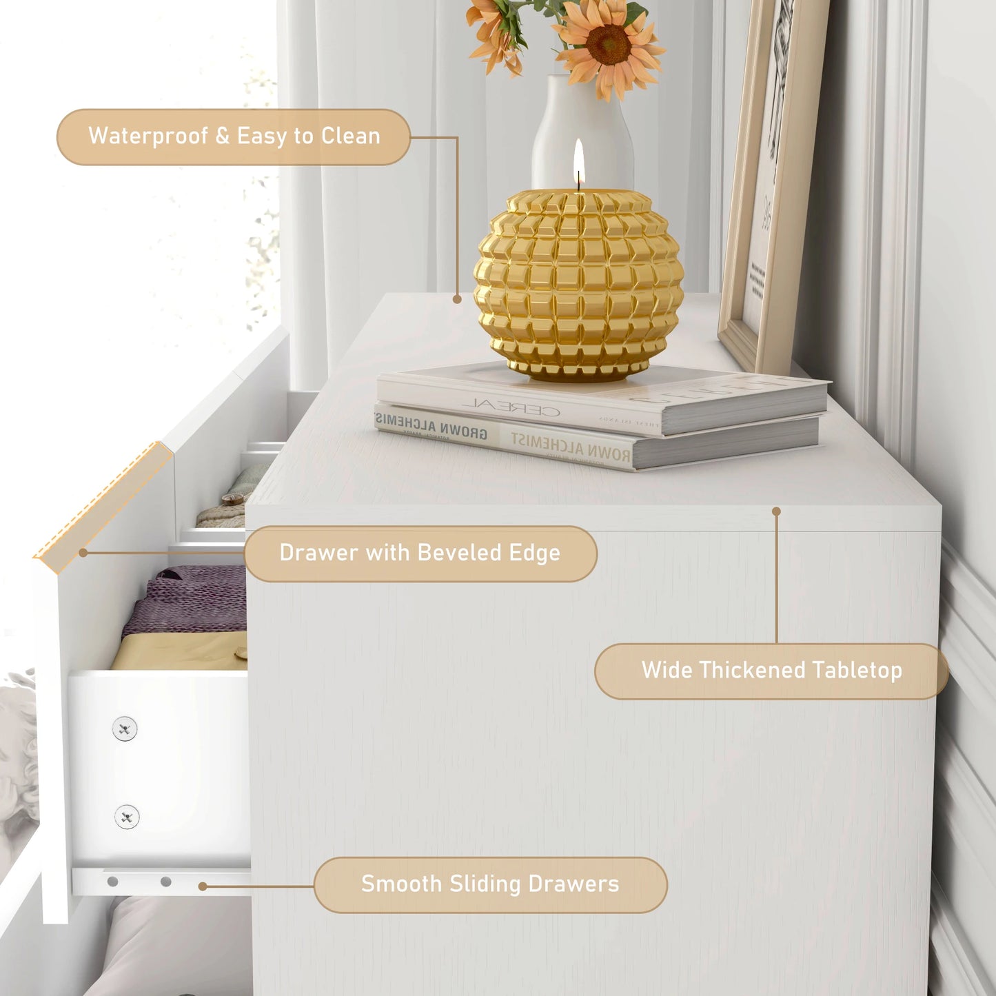 QiaoShiRen 7 Drawer Dresser With High Gloss Drawers