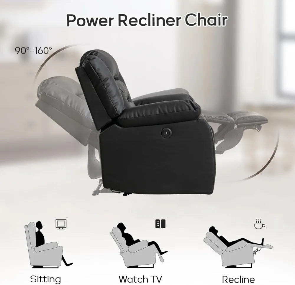 Electric Reclining Sofa 3 Seat With Faux Leather Comfort