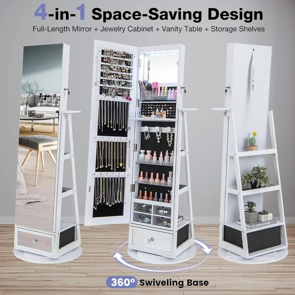 Hign-concerned 360 Swivel Jewelry Cabinet Armoire Mirror