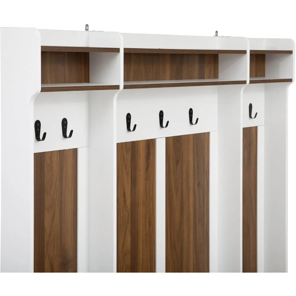 58.8 Inch Wide Hall Tree with Bench Coat Rack Hooks Drawers and Adjustable Shelves