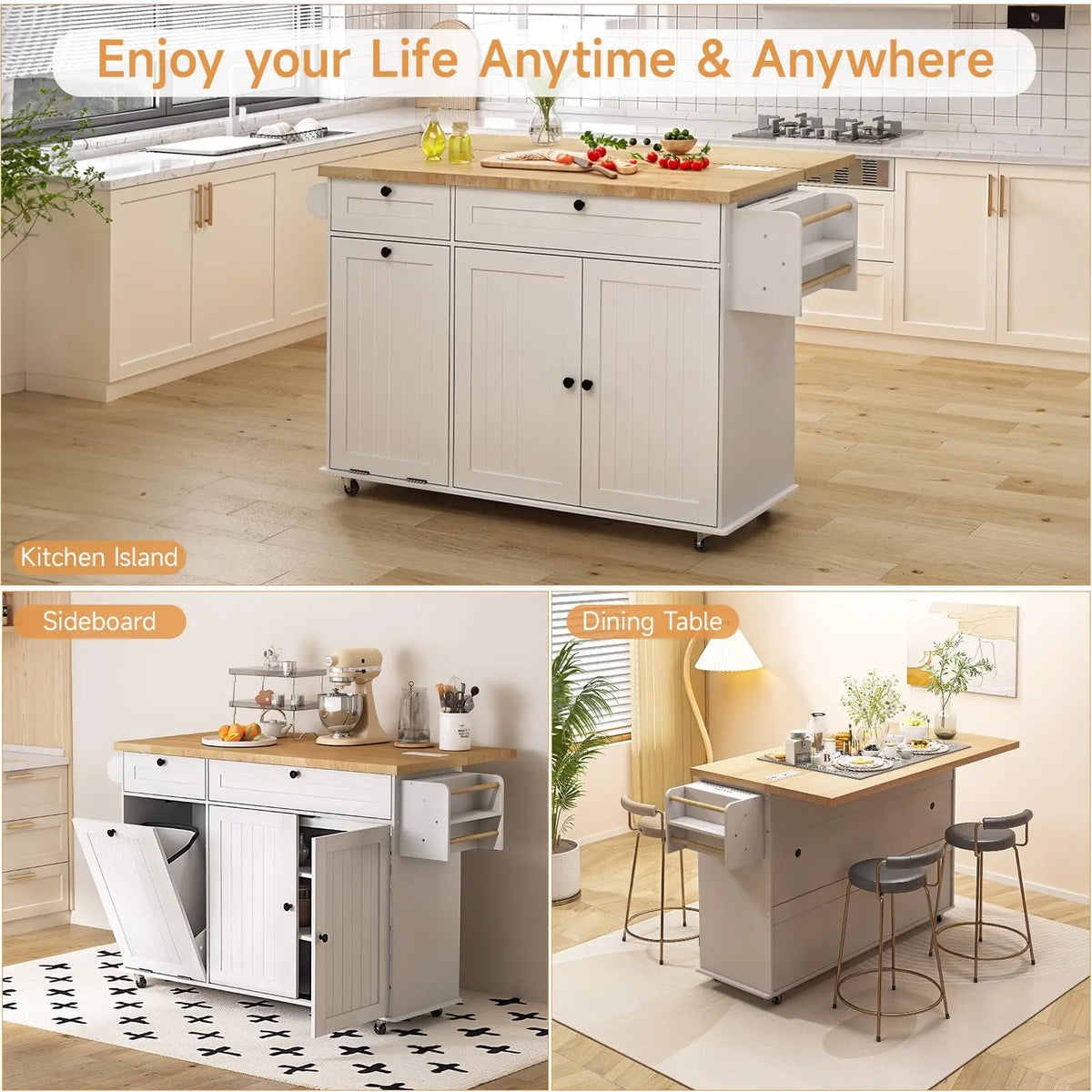 Onbrill Mobile Kitchen Island Rolling Cart With Power Outlet