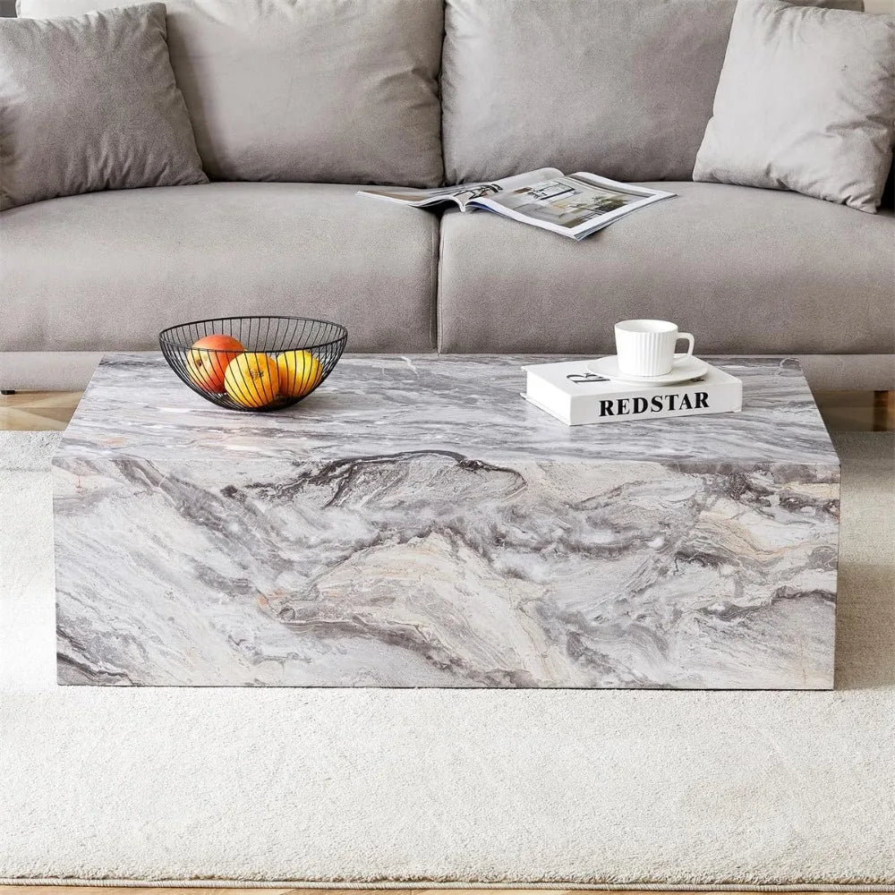 Modern Faux Marble Coffee Table With Wooden Accents
