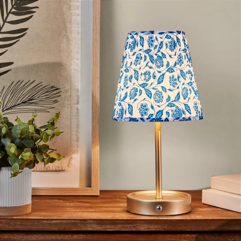 13 Inch Rechargeable Metal Decorative Light with Floral Pleated Shade