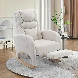 MKDK Teddy Fabric Nursery Glider Rocking Chair Footrest