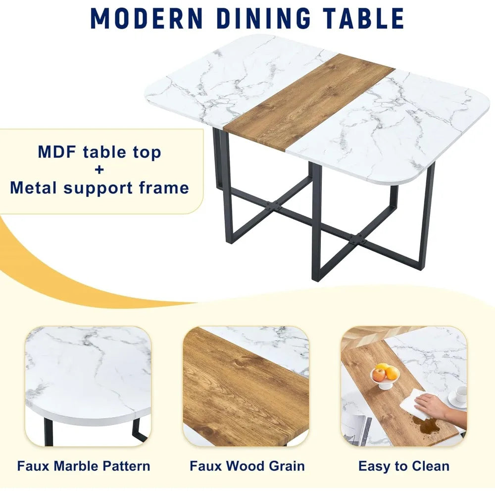 DAFIFY Modern Dining Table Set Faux Marble Top Metal Legs