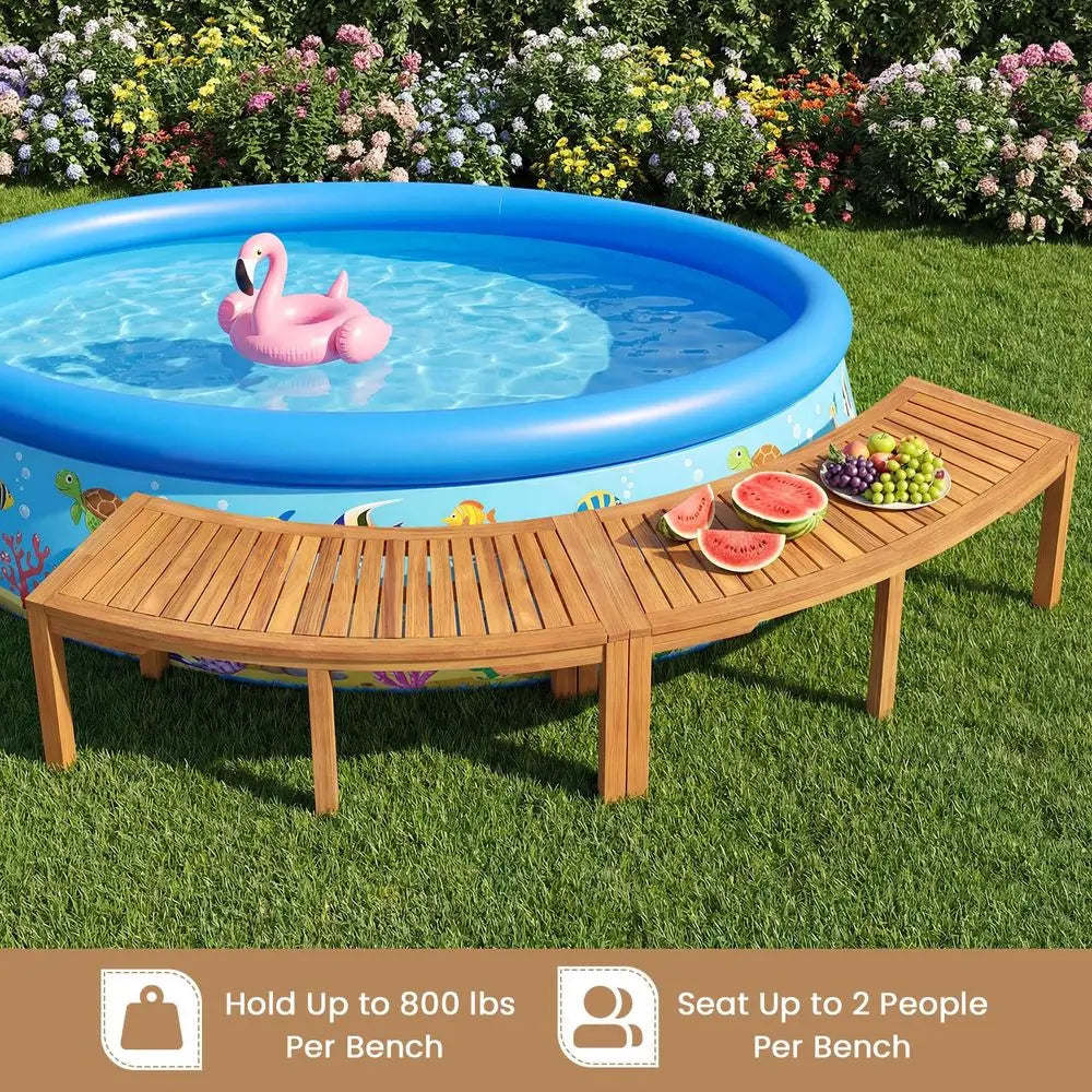 Outdoor Curved Acacia Wood Bench For Fire Pit And Two Person Seating