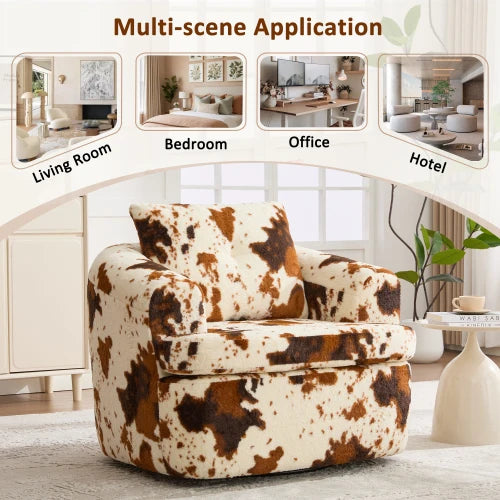 360 Degree Swivel Round Accent Chair With Dual Layer Cushion For Bedroom Office