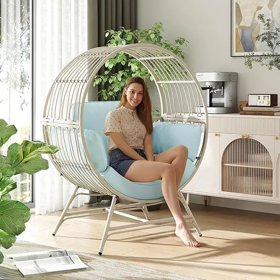 MKDK Egg Chair Rattan Wicker Patio Lounge With Cushion