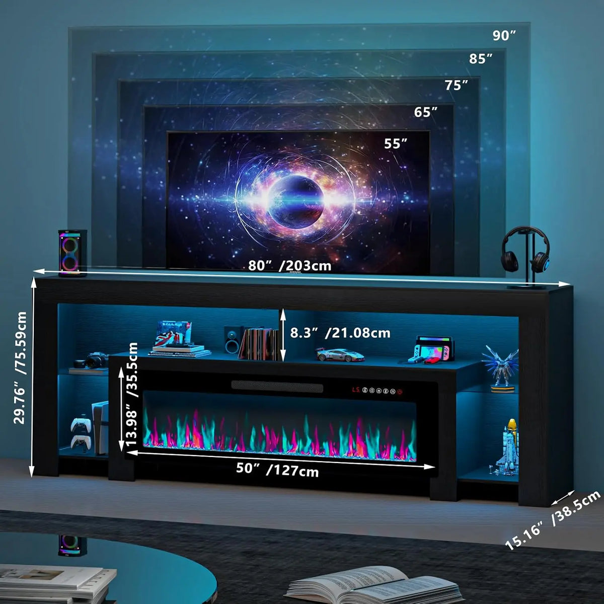 Modern Electric Fireplace TV Stand Entertainment Center