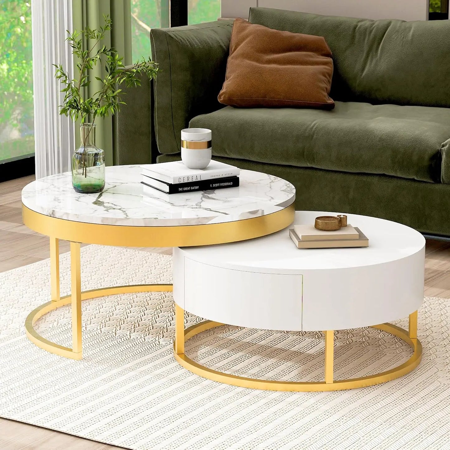 Modern Round Nesting Coffee Table with Drawers for Stylish Living Room Decor