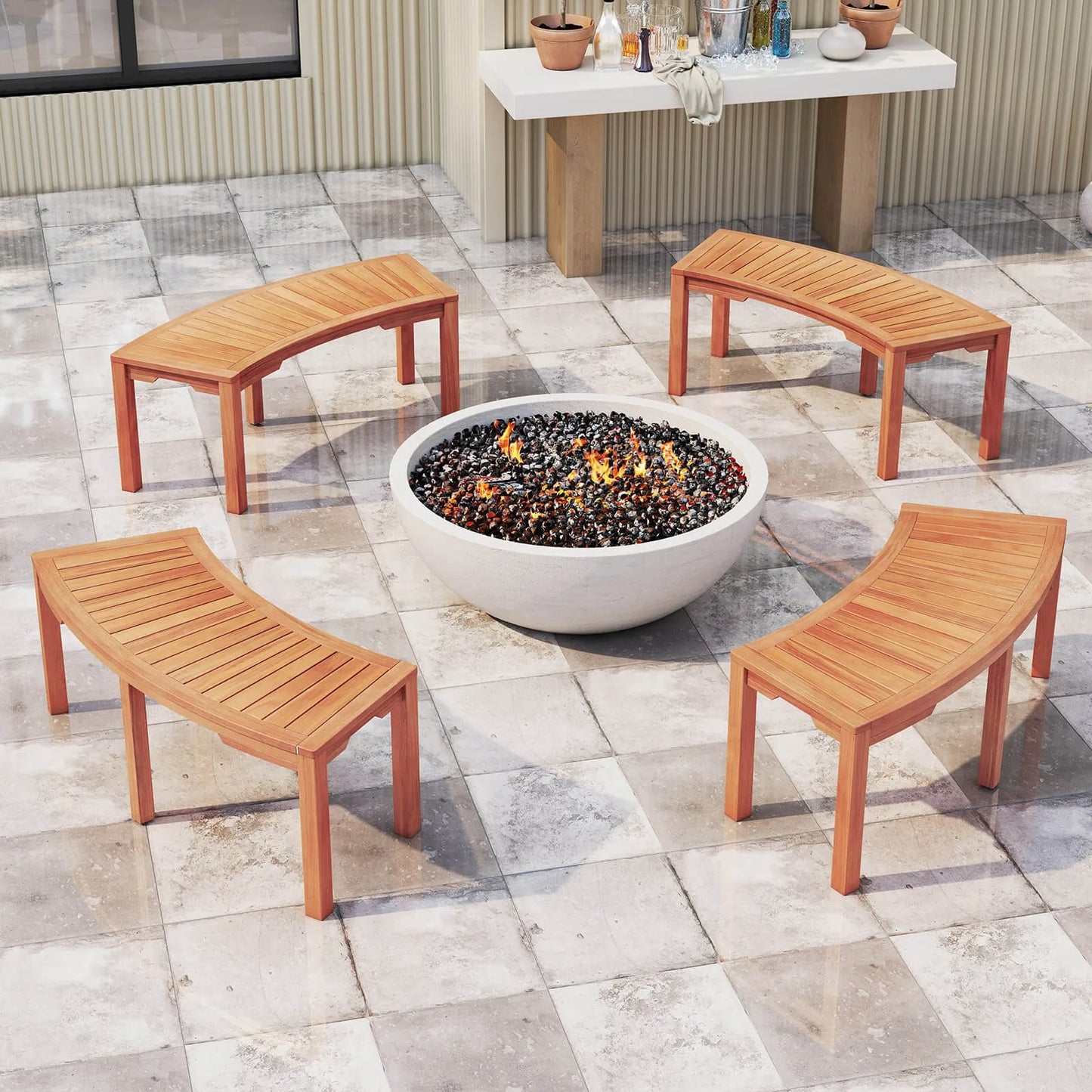 Outdoor Curved Tree Bench With Slatted Seat For Garden