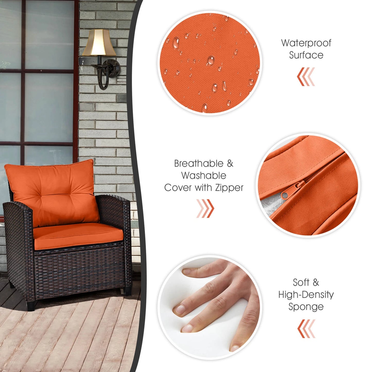 HOMASIS Patio Rattan 3Piece Cushioned Conversation Set