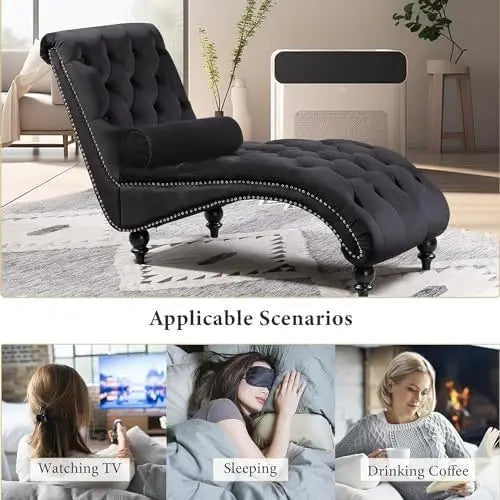 Tufted Velvet Chaise Lounge Chair With Premium Wood Legs