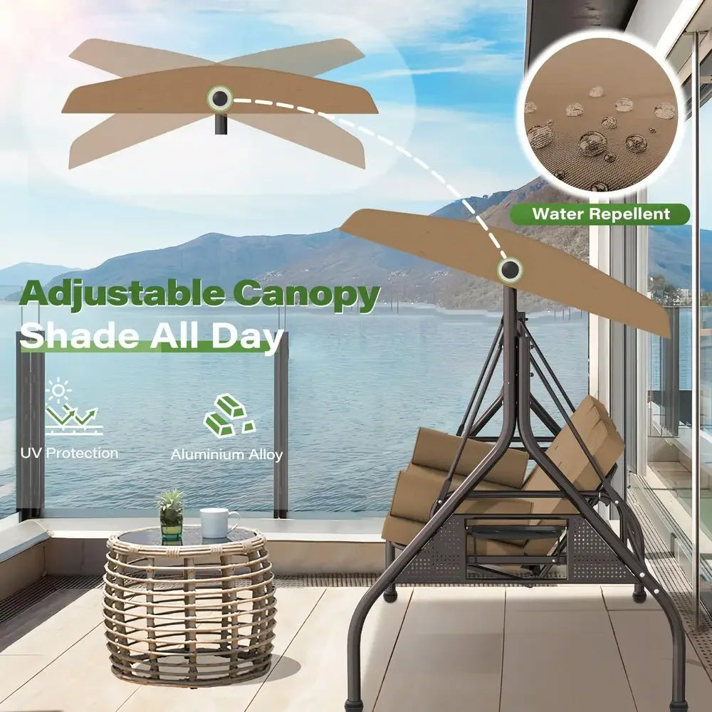 XMSJ Outdoor Porch Swing With Adjustable Canopy Cup Holder