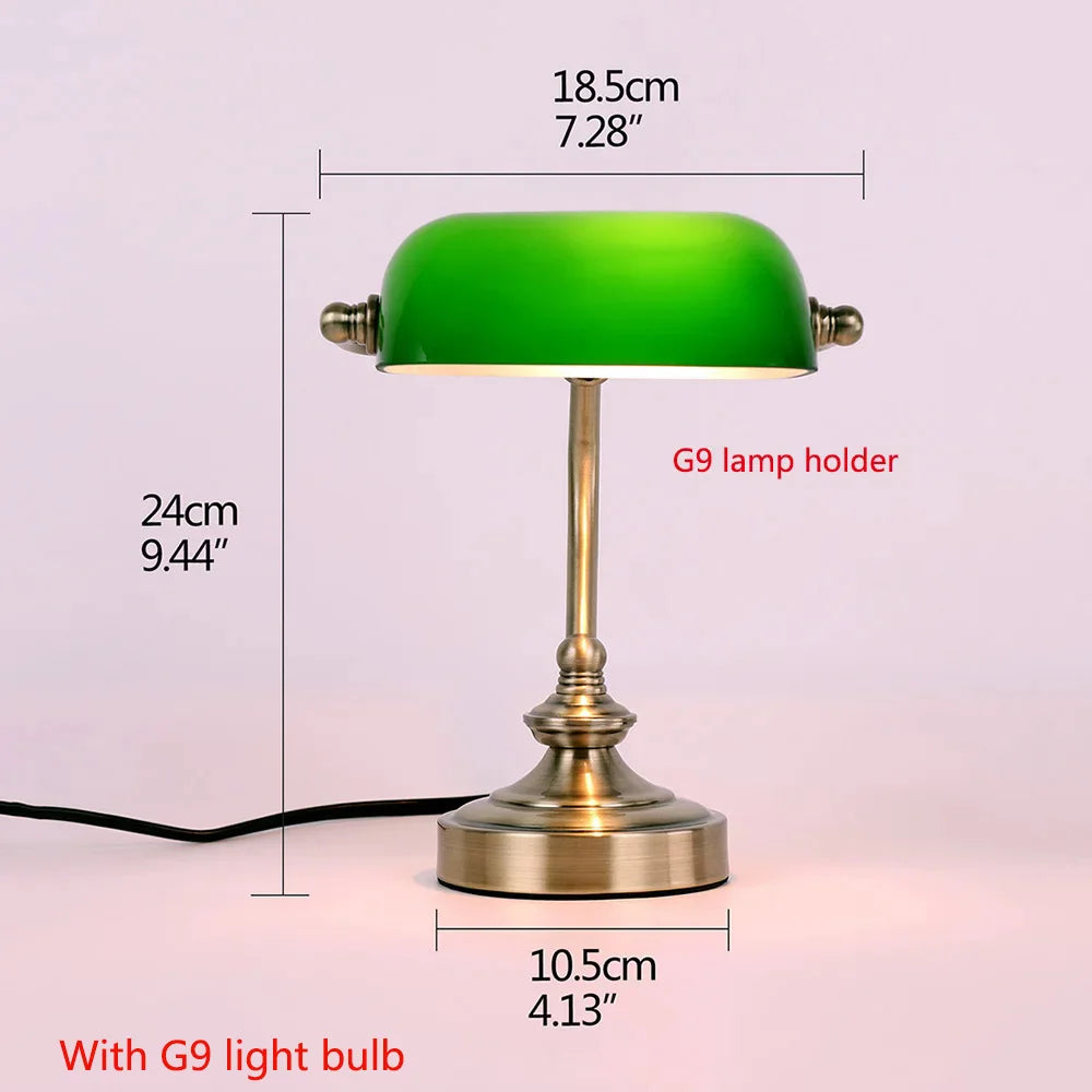 Glass Banker Desk Lamp With Zipper Switch And Base