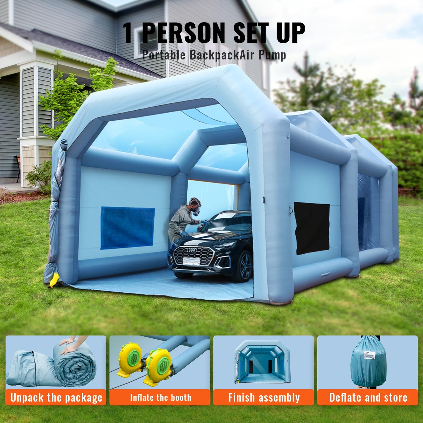 SucceBuy Portable Inflatable Paint Booth with Blowers and Air Filter System