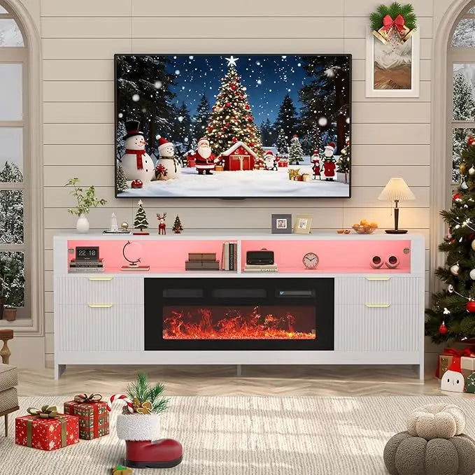 CHENGWEI Modern TV Stand With 36 LED Electric Fireplace Entertainment Center
