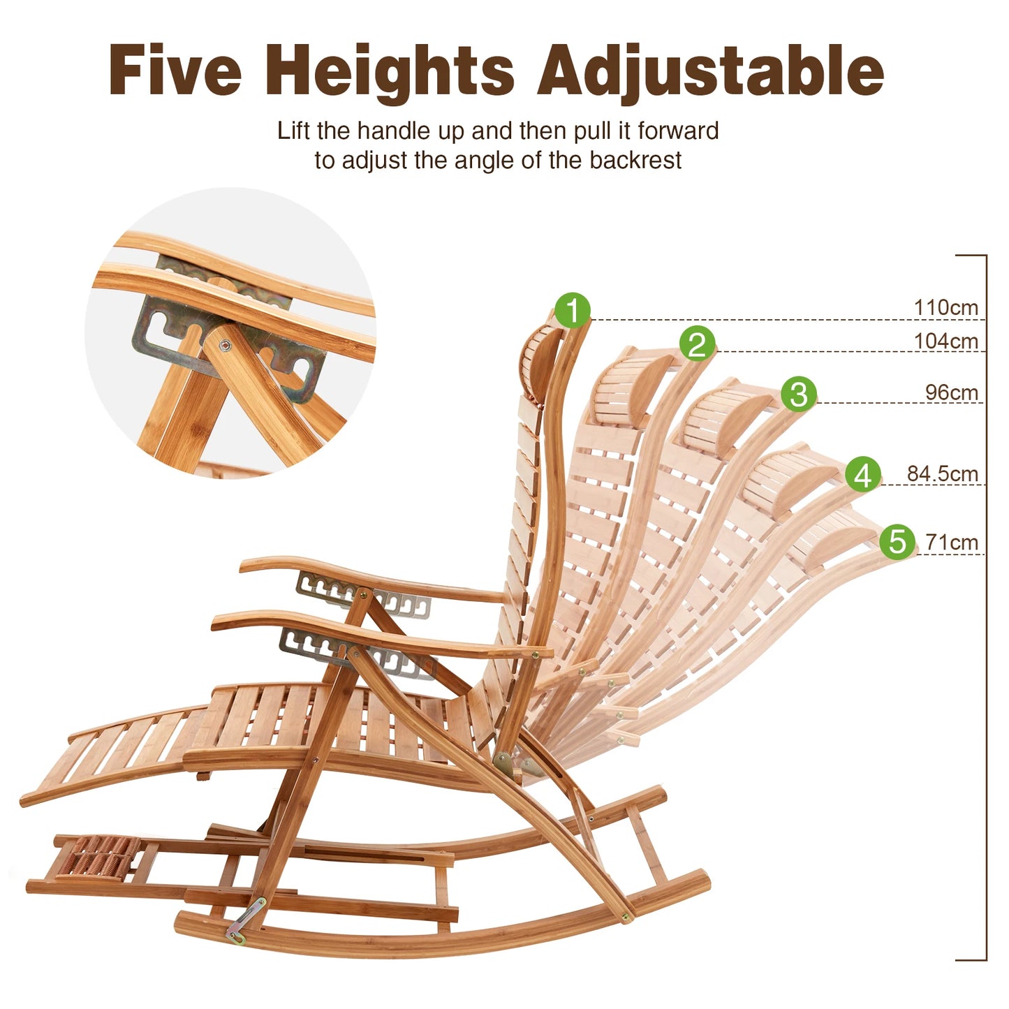 Heavy Duty Folding Rocking Chair Bamboo Outdoor Sun Lounger