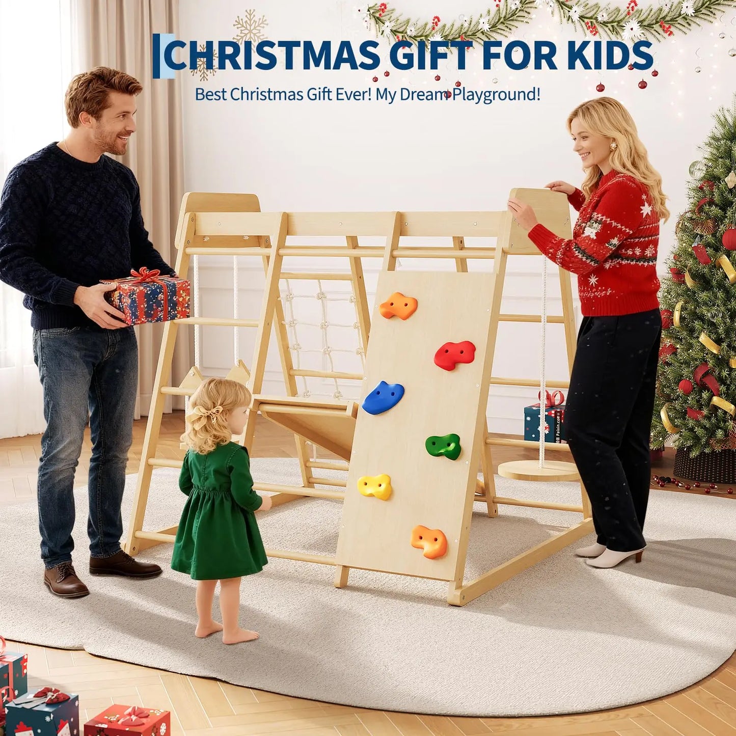 HiMISS 8 In 1 Montessori Wooden Indoor Jungle Gymnasium