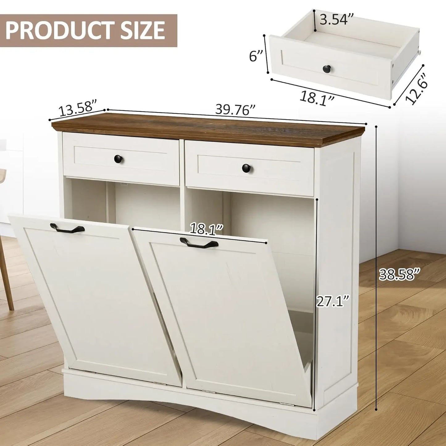 Double Tilt Out Trash Cabinet Freestanding Kitchen Recycling Solution 2x13 Gallons