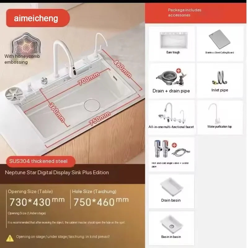 Zuixin Stainless Steel Kitchen Sink Waterfall Honeycomb