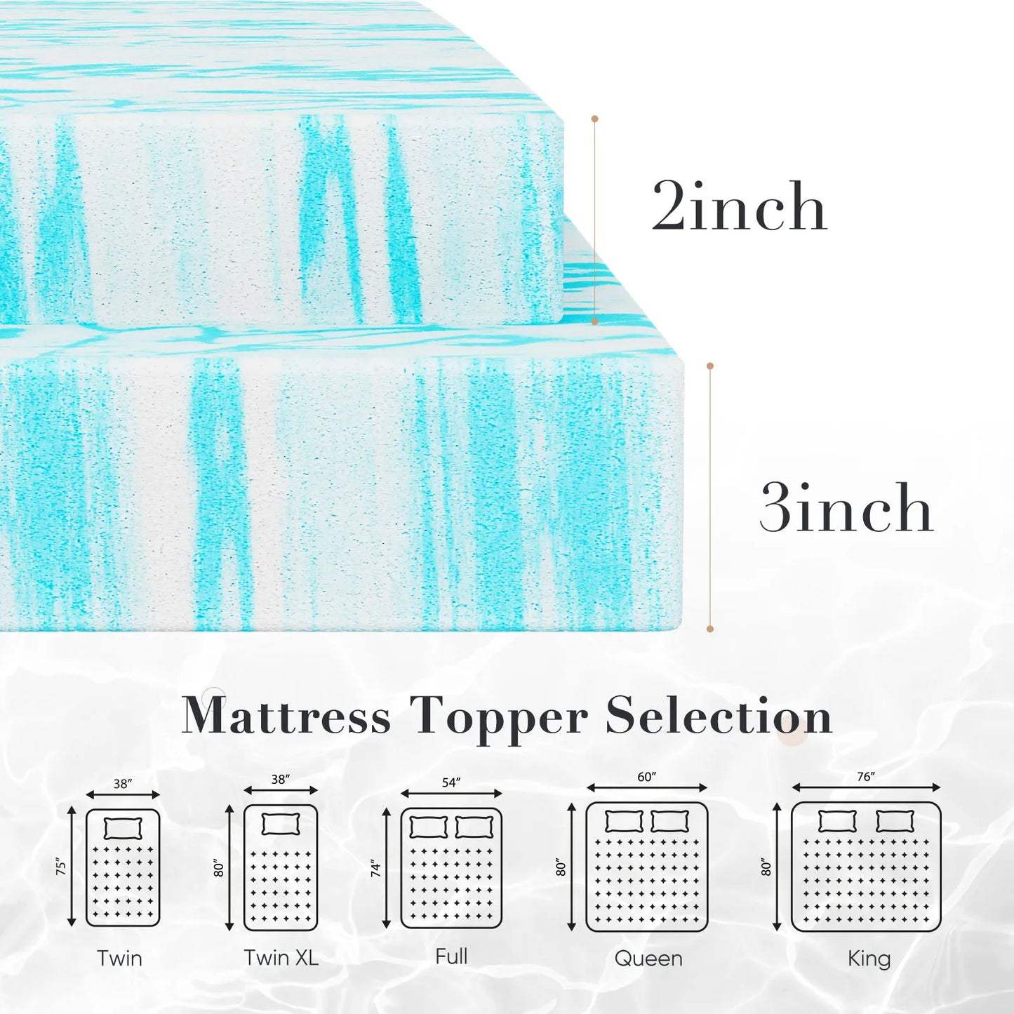 JHK Gel Memory Foam Mattress Topper for Bed Comfort
