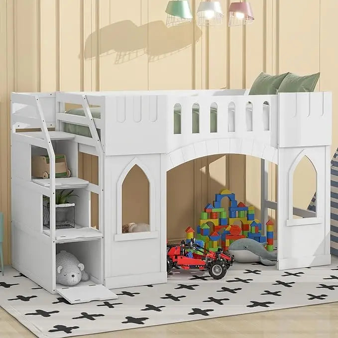 Harper And Bright Designs Loft Bed With Storage Staircase