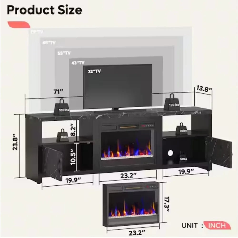 Hign-concerned LED TV Stand With Fireplace And Cabinets