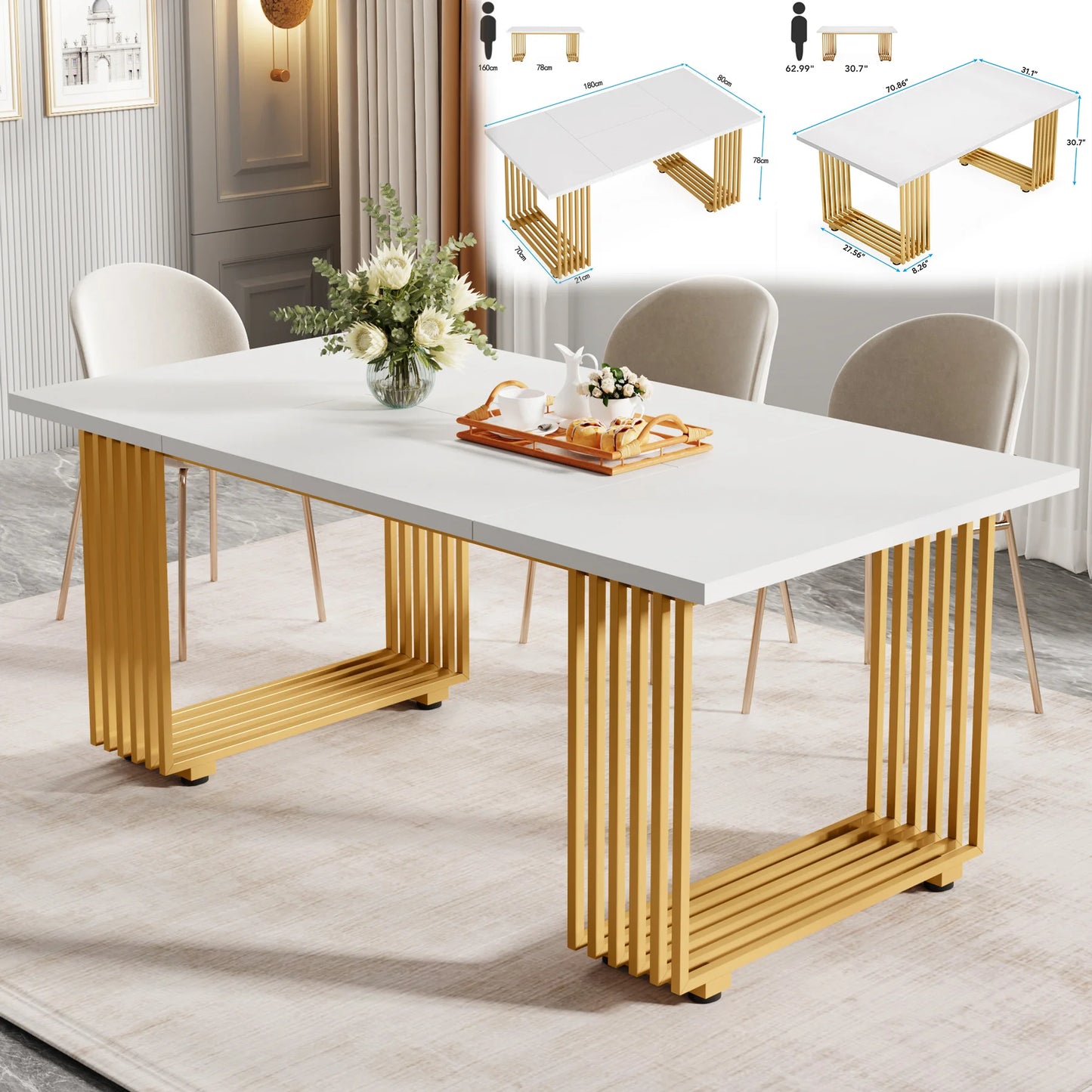 Tribesigns Modern Dining Table For Four Six Marble Top