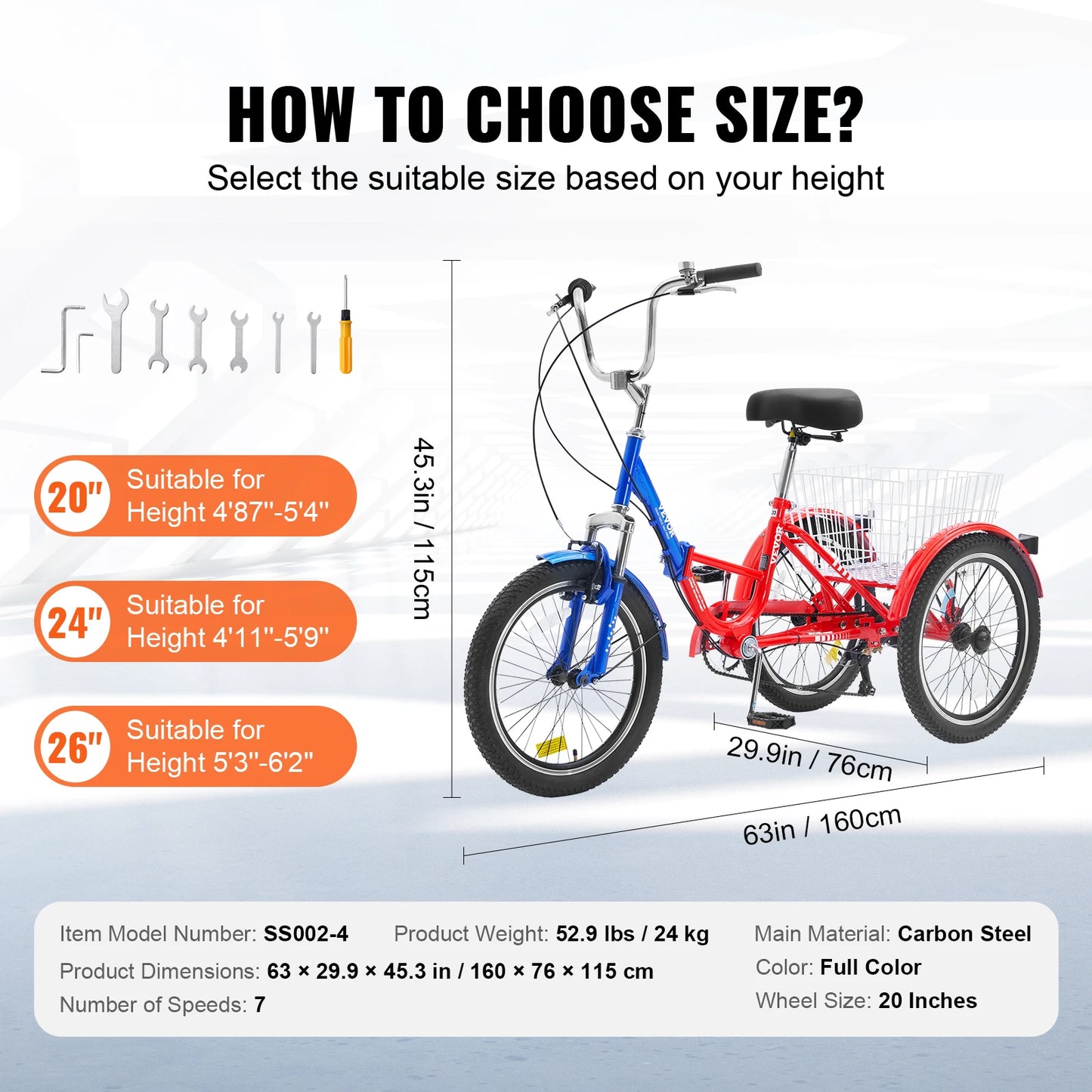 SucceBuy Folding Adult Tricycle 7 Speed Carbon Steel