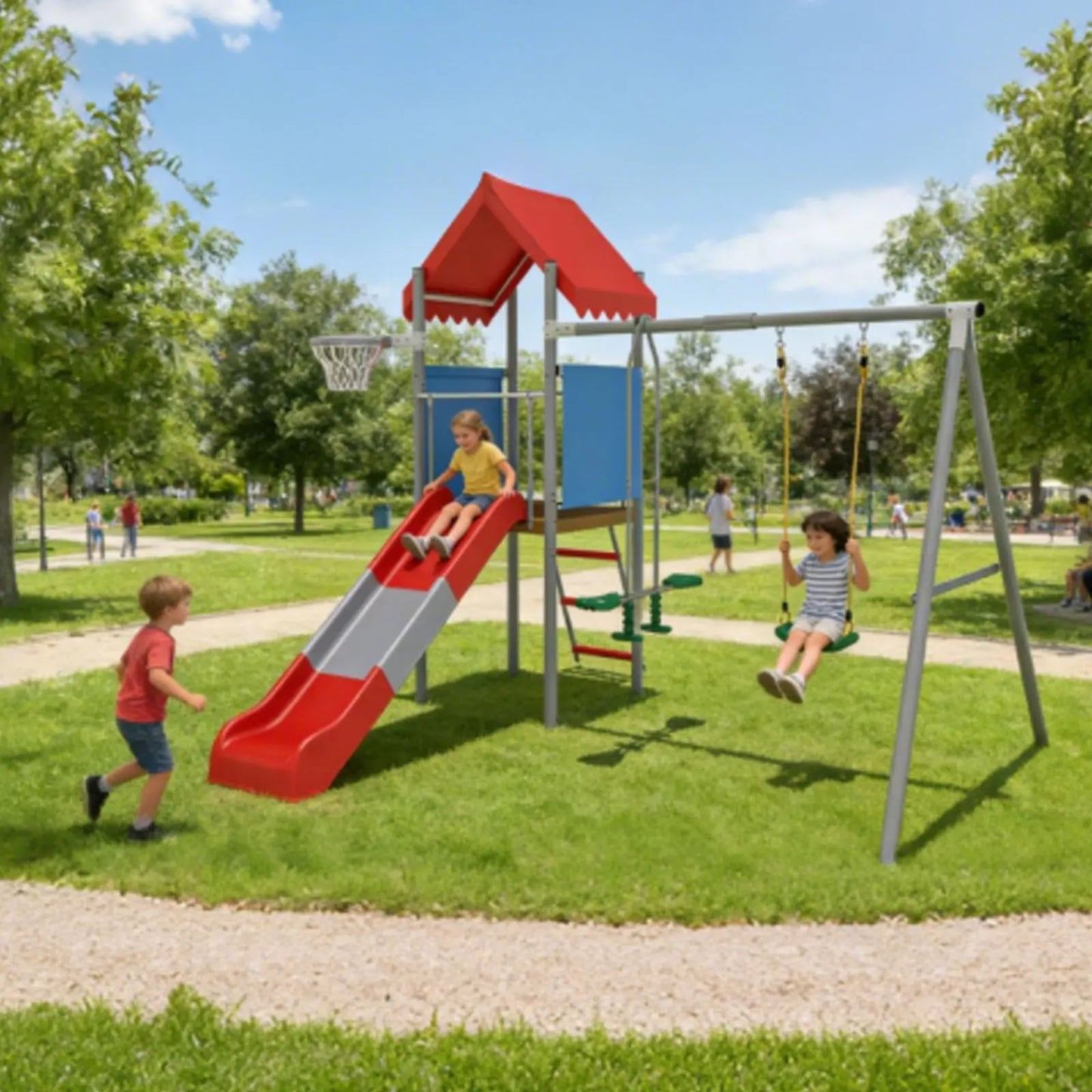 HiMISS Metal Outdoor Playground Set With Swing And Slide