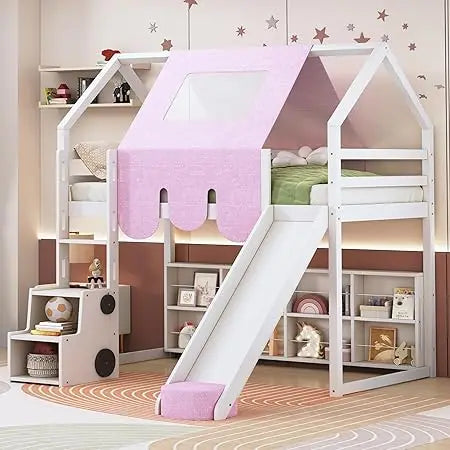 DAFIFY Loft Bed With Slide Playhouse For Kids Boys Girls