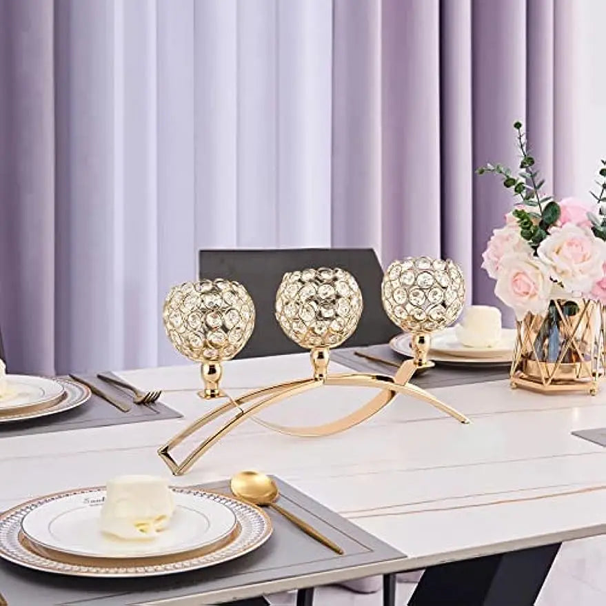 VINCIGANT Gold 3-Arm Tealight Candle Holders Candelabra Stand