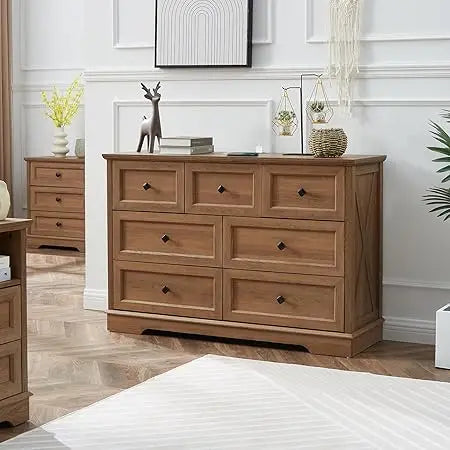 7 Drawer Farmhouse Dresser Chest with Charging Station for Modern Bedrooms
